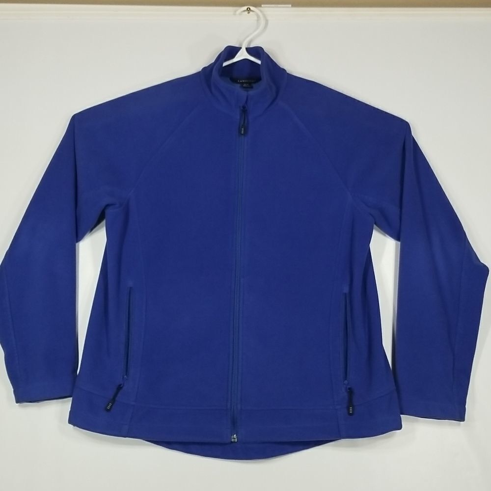 Lands End Jacket Womens Large Fleece Full Zip Long Sleeve Velcro Wrist  Purple